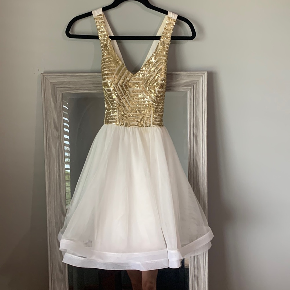 short white and gold homecoming dress